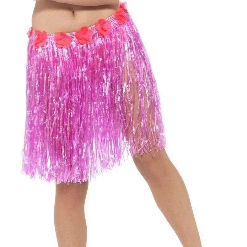 Hawaiian Hula Skirt With Flowers Adult Neon Pink wool skirt breathable