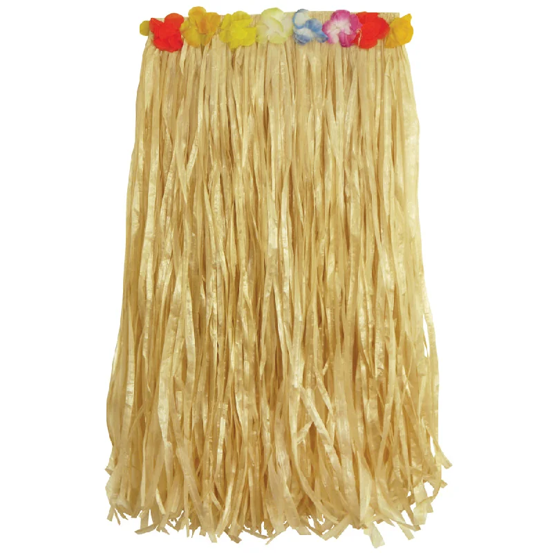 Hula Grass Skirt with Flower Waistband - Synthetic Grass - Adult Size - 60cm Long lace skirt elegant