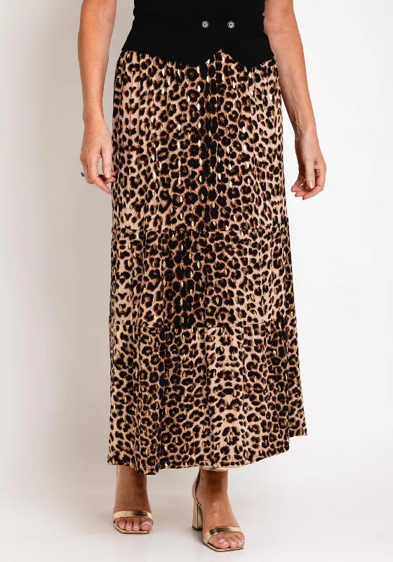 Serafina Collection One Size Leopard Print Midi Skirt, Brown wool skirt sturdy