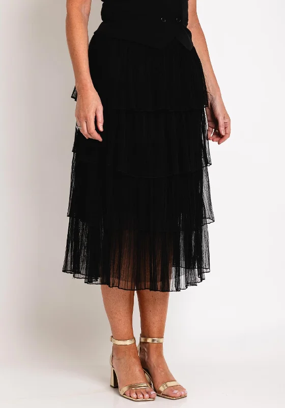 Serafina Collection One Size Tiered Tulle Midi Skirt, Black slim fit skirt