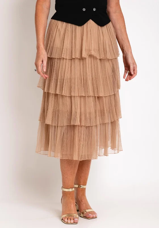 Serafina Collection One Size Tiered Tulle Midi Skirt, Beige modal blend skirt