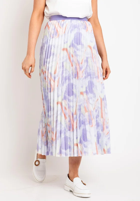 Leo & Ugo Print Pleated Midi Skirt, Lilac linen skirt relaxed