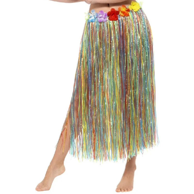 Long Multicoloured Adult Hawaiian Hula Skirt - 75cm leather skirt bold