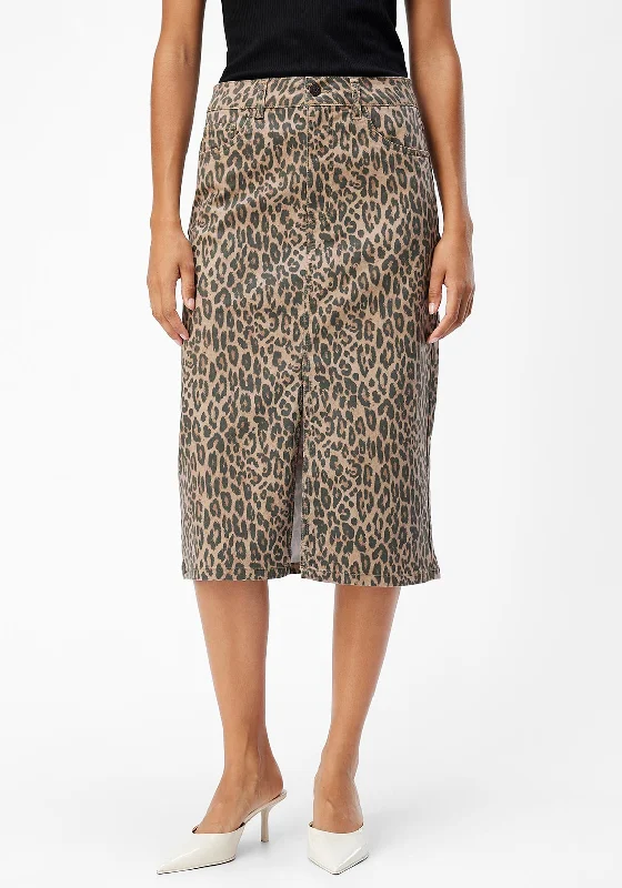 Object Seni Leopard Pencil Midi Skirt, Brown floral skirt print