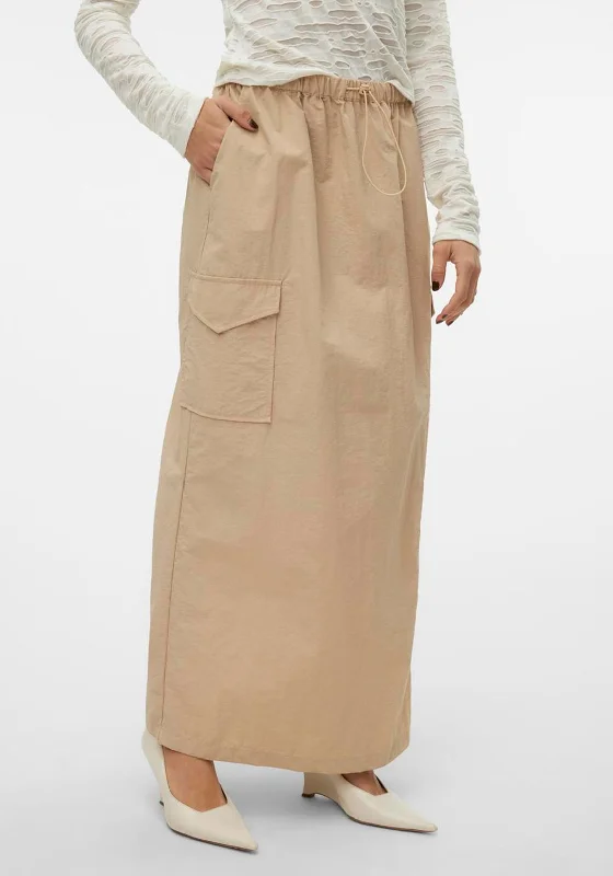 SOMETHINGNEW Alicia Parachute Maxi Skirt, Brazilian Sand wool skirt sturdy