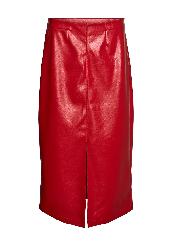 Vero Moda Camilla Faux Leather Midi Skirt, Red cashmere skirt soft