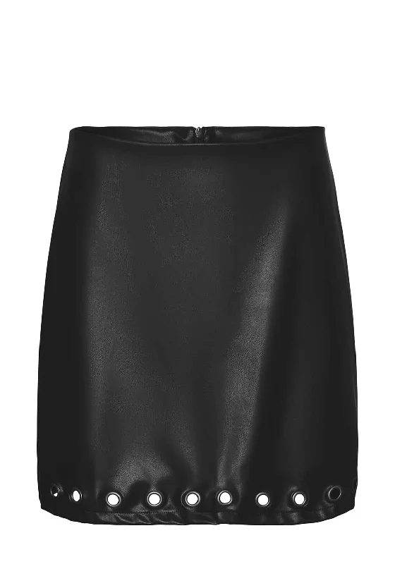 Vero Moda Ciff Faux Leather Eyelet Mini Skirt, Black leather skirt durable