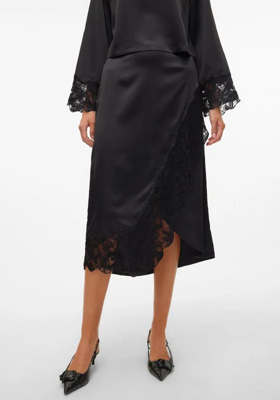 Vero Moda Merle Lace Detail A-Line Skirt, Black chiffon skirt floaty