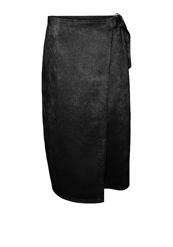 Vero Moda Thea Faux Suede Wrap Midi Skirt, Black velvet skirt luxury