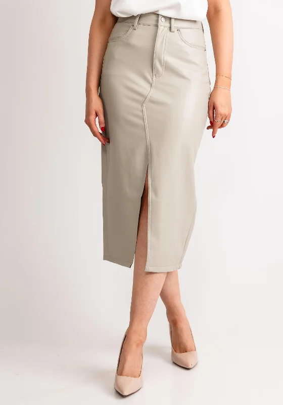 Vero Moda Veri Faux Leather Midi Skirt, Stone Grey wool skirt sturdy