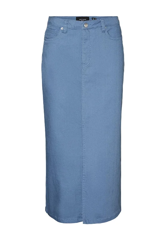 Vero Moda Wild Lucky Denim Midi Skirt, Coronet Blue silk skirt sleek