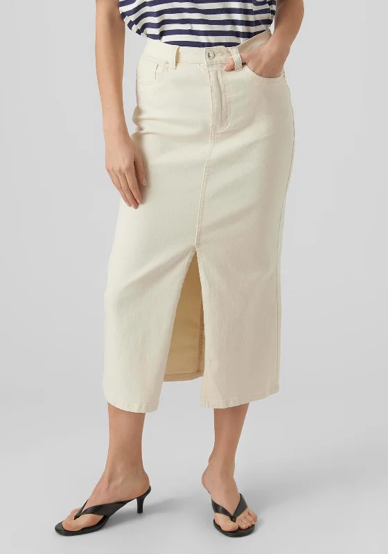 Vero Moda Wild Lucky Denim Midi Skirt, Pumice Stone velvet skirt rich