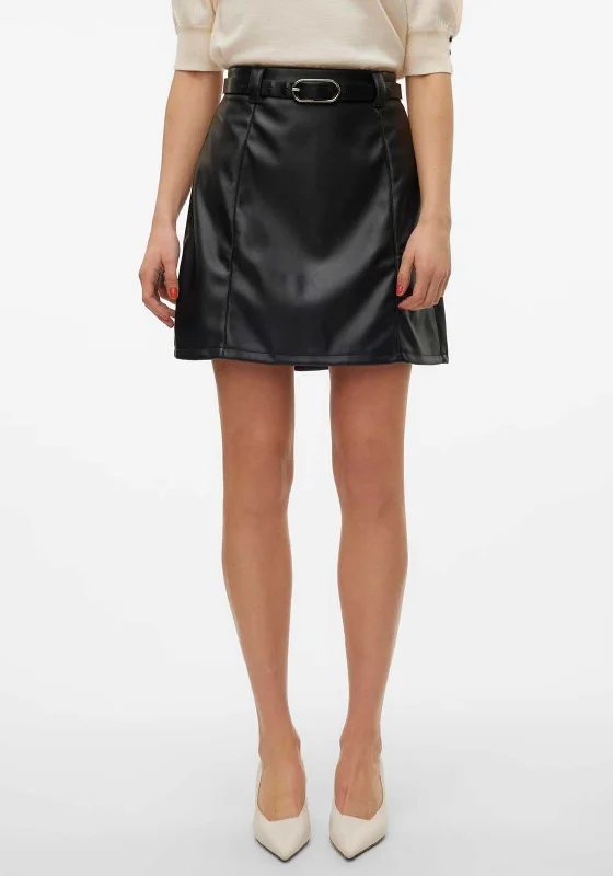 Vero Moda Willa Faux Leather A-Line Mini Skirt, Black velvet skirt luxurious