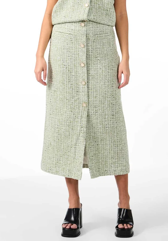 Y.A.S Asara Tweed Midi Skirt, Sage corduroy skirt comfortable