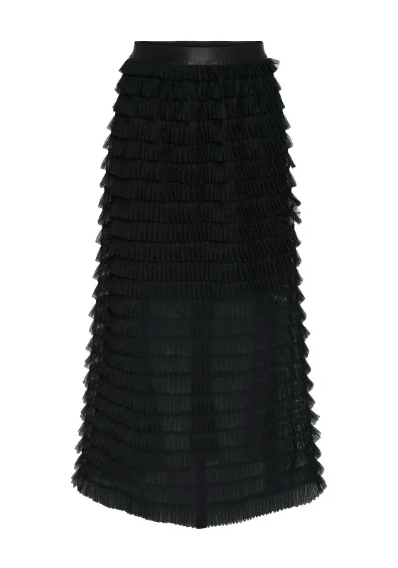 Y.A.S Kira Tiered Tulle Maxi Skirt, Black wool skirt warm