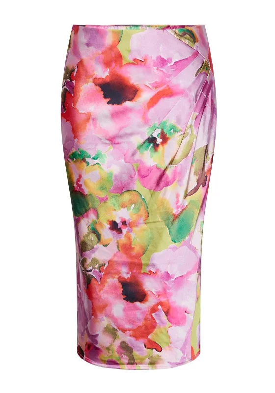 Y.A.S Lingo Watercolour Inspired Satin Midi Skirt, Pink Lavender corduroy skirt textured