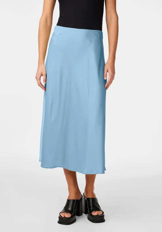 Y.A.S Pella High Waist Satin Midi Skirt, Clear Sky silk skirt smooth