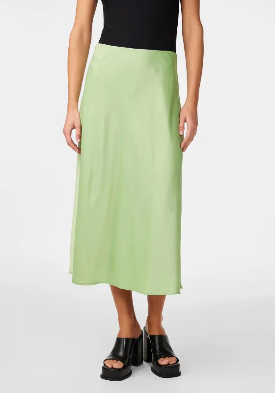 Y.A.S Pella High Waist Satin Midi Skirt, Quiet Green cashmere skirt plush